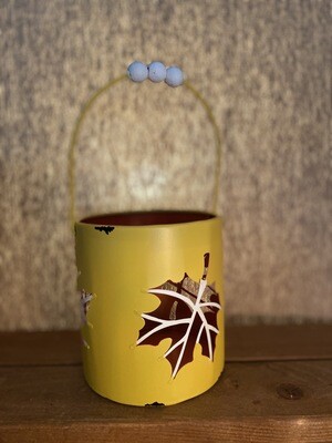 Metal Leaf Cutout Pail - Yellow Metal Leaf Cutout Pail - Yellow