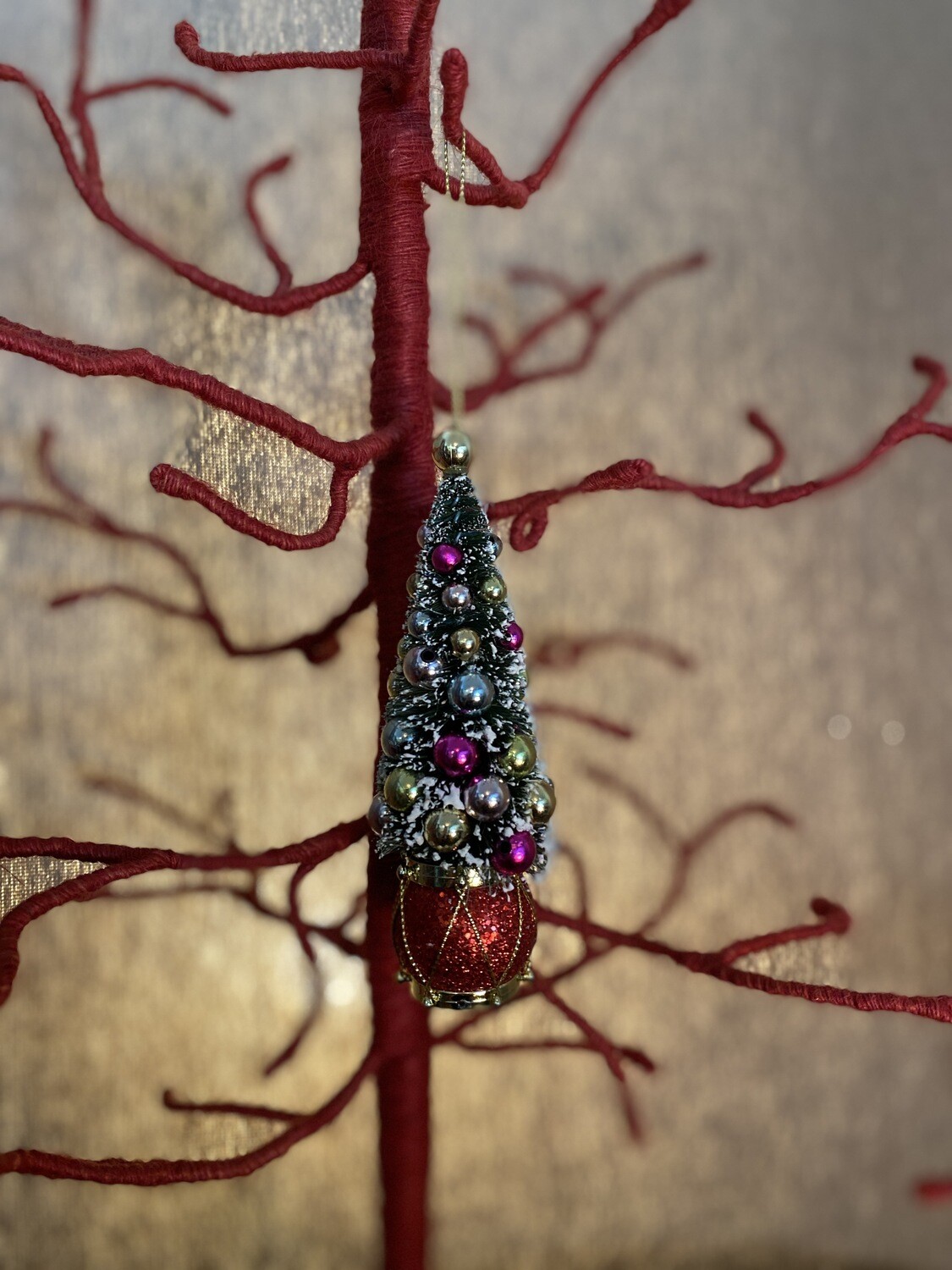 Glitter Bristle Tree Ornament - Red