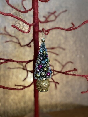 Glitter Bristle Tree Ornament - Gold
