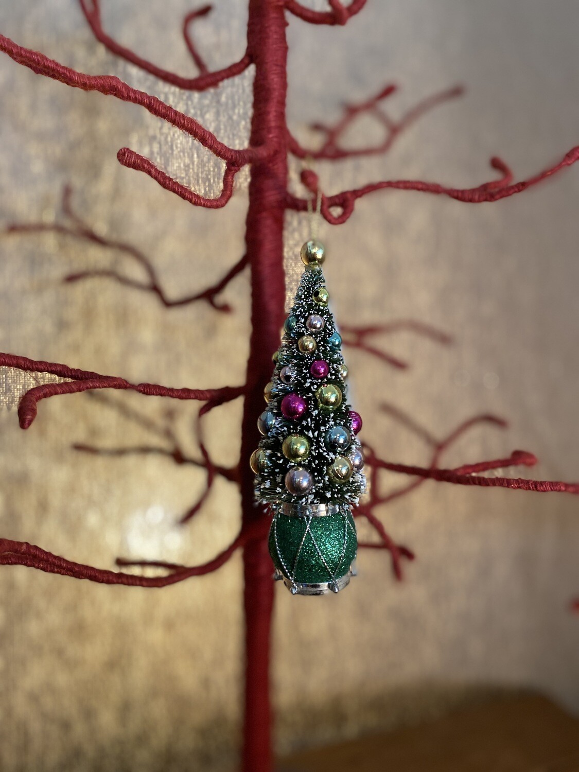 Glitter Bristle Tree Ornament - Green
