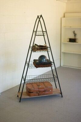 A-Frame Tower W/Wire Baskets &amp; Wooden Shelf