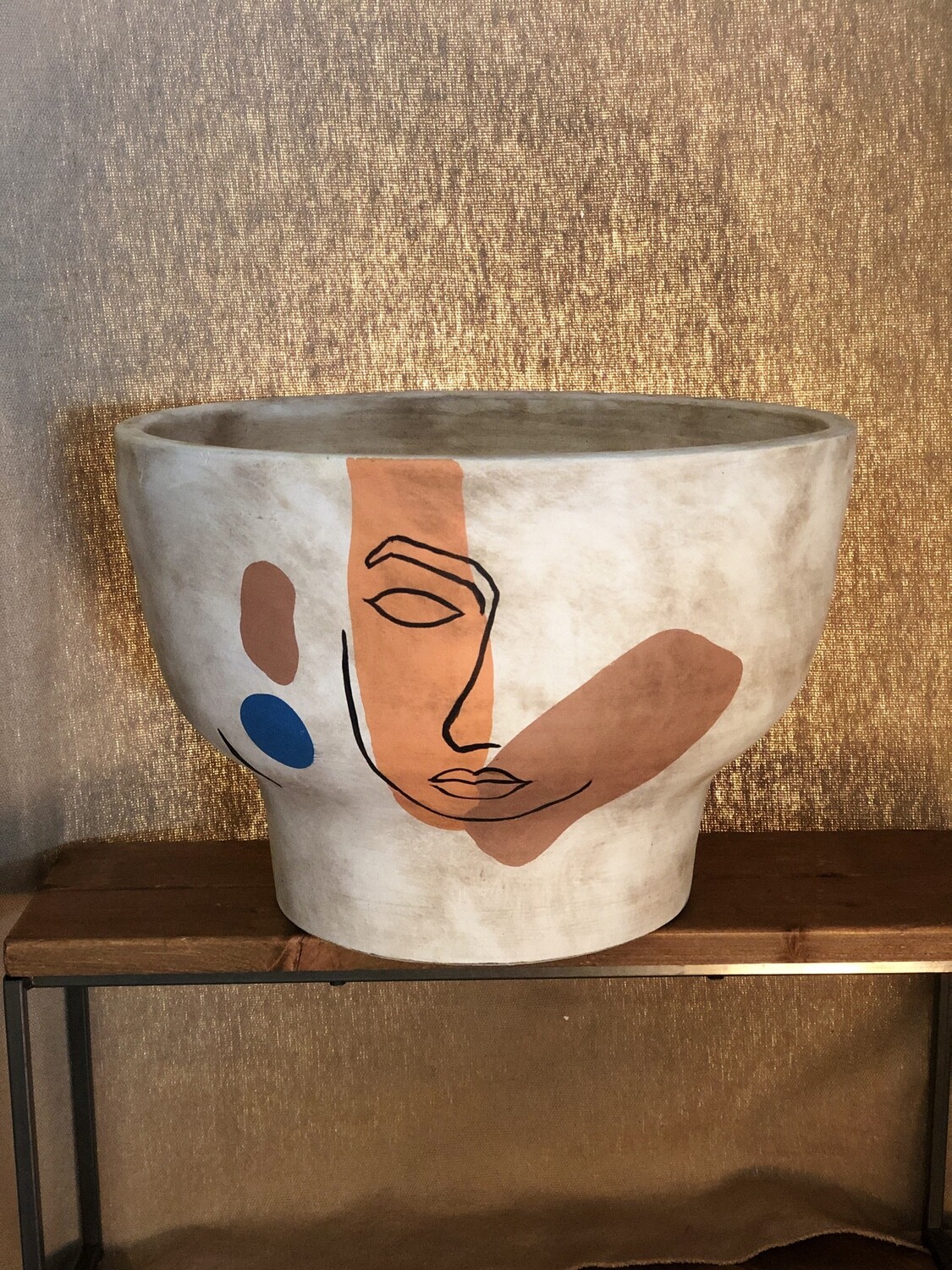 Ceramic Pot w/Abstract Face - Lg Ceramic Pot w/Abstract Face - Lg
