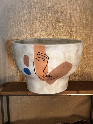 Ceramic Pot w/Abstract Face - Lg