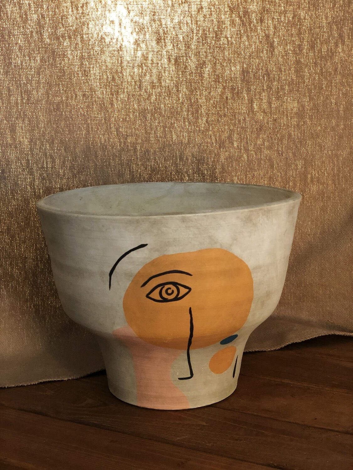 Ceramic Pot w/Abstract Face - Sm Ceramic Pot w/Abstract Face - Sm