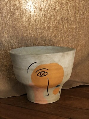 Ceramic Pot w/Abstract Face - Sm