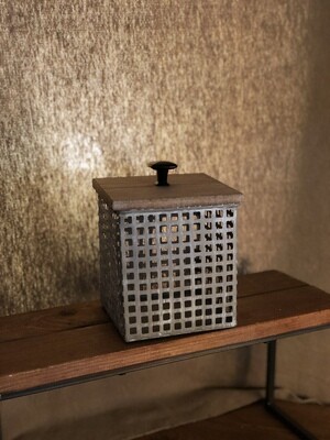 Perforated Metal Canister w/Wooden Lid - Sm