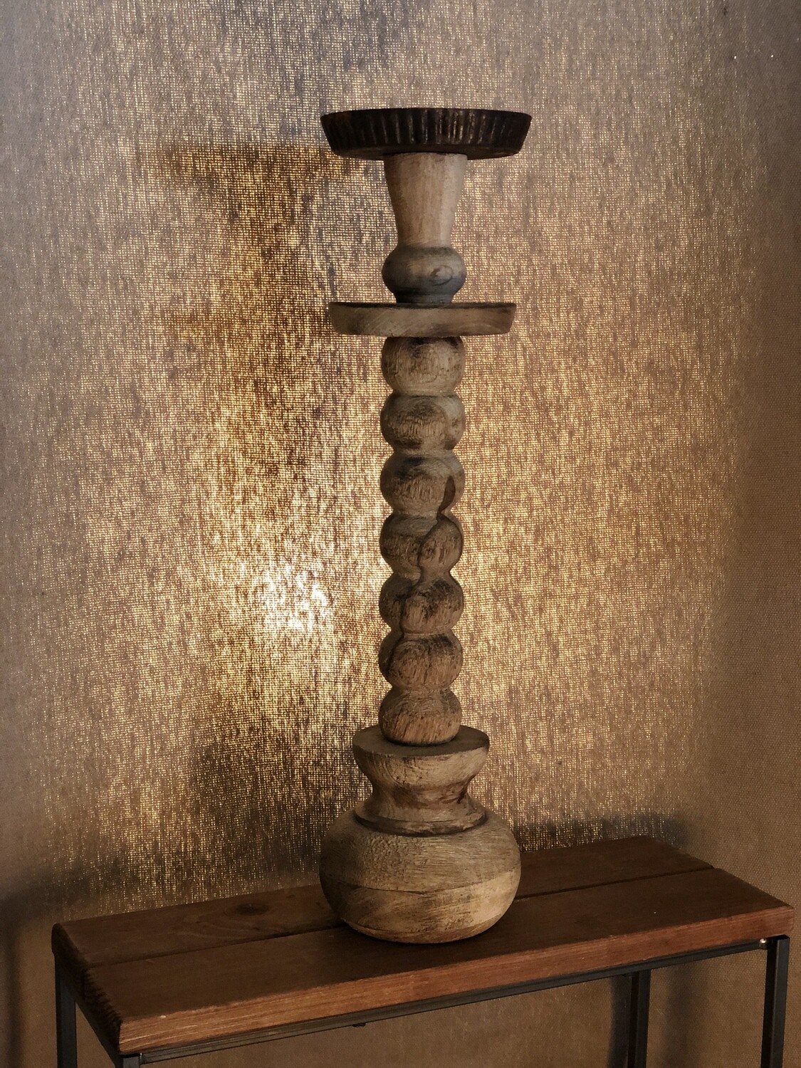 Recycled Turned Wood Candle Holder - Med