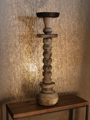 Recycled Turned Wood Candle Holder - Med