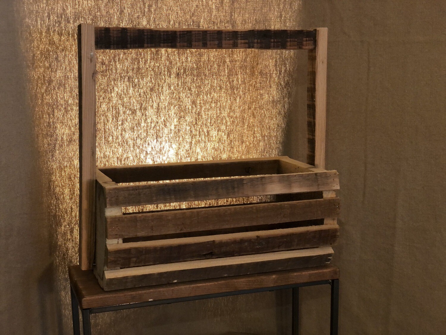 Recycled Wood Slatted Basket w/Tall Handle - Sm