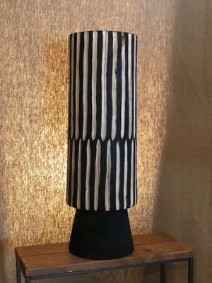 Tall Black Wooden Cylinder Vase w/Carving - 6Dx19.5T