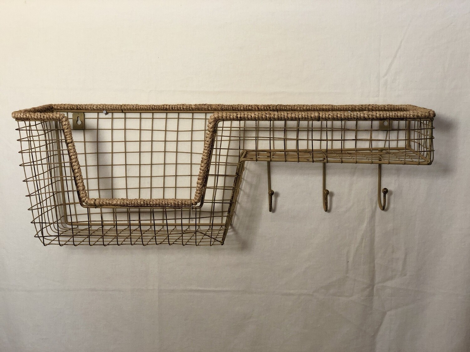 Wire Wall Shelf w/Basket and Hooks Wire Wall Shelf w/Basket and Hooks
