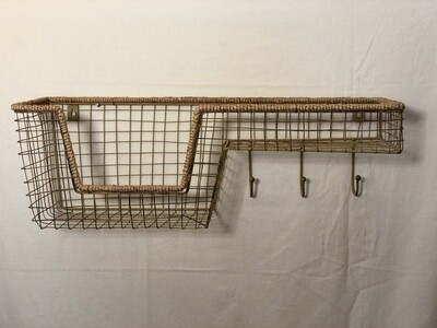 Wire Wall Shelf w/Basket and Hooks