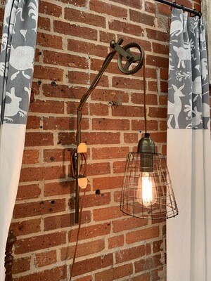Metal Pulley Wall Lamp w/Wire Shade 7&quot;d x 28&quot;t