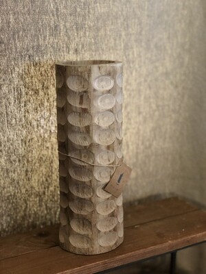 Chiseled Wood Candle Holder - Tall