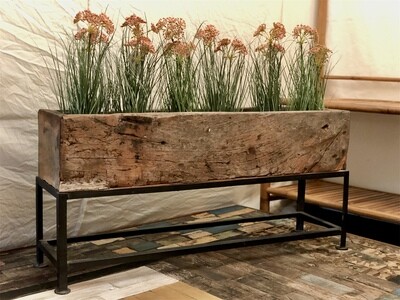 Recycled Wooden Planter w/Iron Base