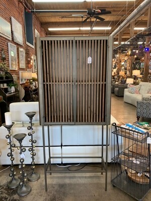 Antique Brass &amp; Wood Cabinet