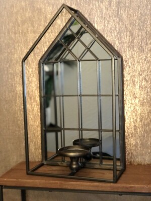 House Shape Wall Mirror w/Candle Holder 16"t