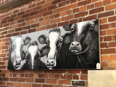 Oil Painting Black &amp; White Four Cows