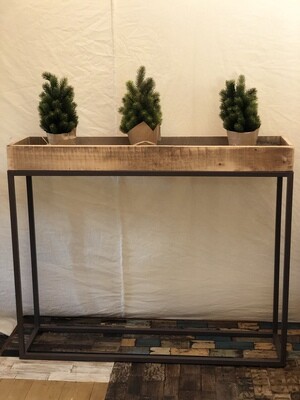 Rustic Recycled Wood Console Tray on Metal Base-Lg