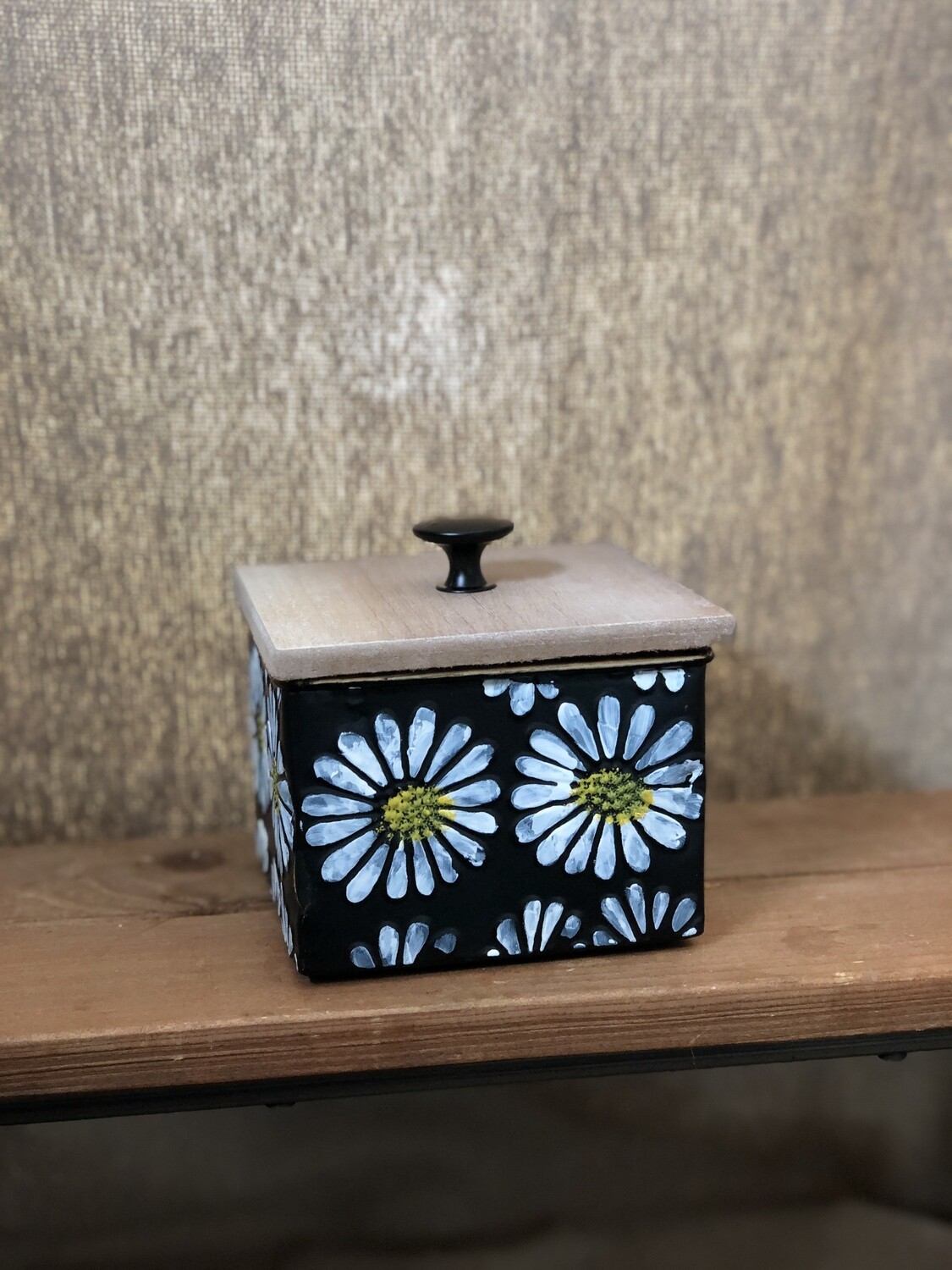 Wood & Metal Canister w/Painted Flower Detail - Black Wood & Metal Canister w/Painted Flower Detail - Black