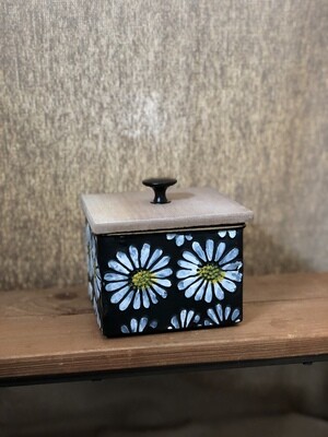 Wood & Metal Canister w/Painted Flower Detail - Black Wood & Metal Canister w/Painted Flower Detail - Black