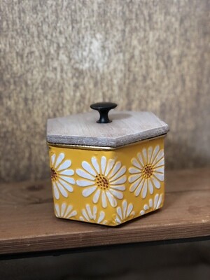 Wood &amp; Metal Canister w/Painted Flower Detail - Yellow