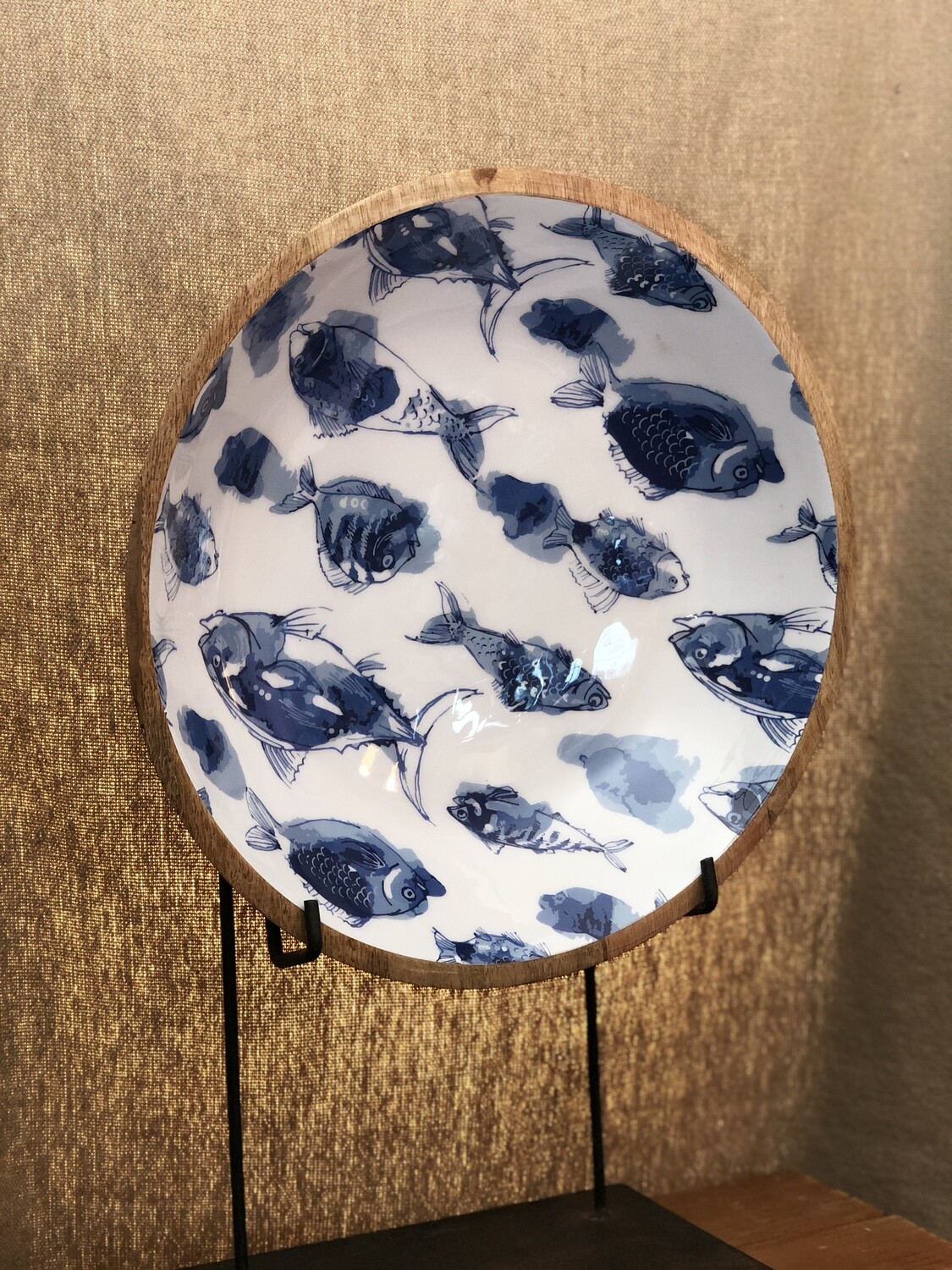 Blue Watercolor Fish Serving Bowl - Lg