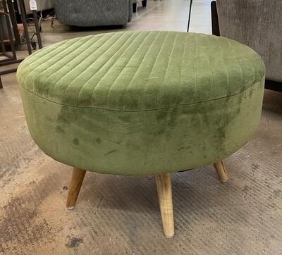 Velvet Ottoman with Wooden Legs-Avocado