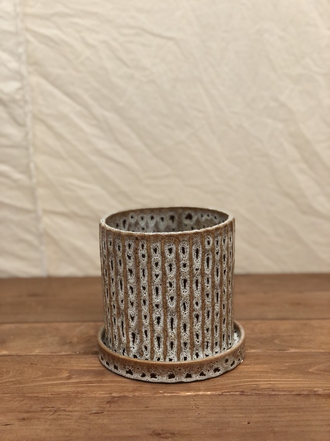 Tan/White/Brown Stoneware Vase - Med Tan/White/Brown Stoneware Vase - Med