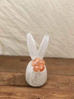 Glass Bunny & Flower Egg Décor - White
