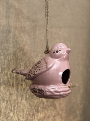Stoneware Rustic Birdhouse - Pink