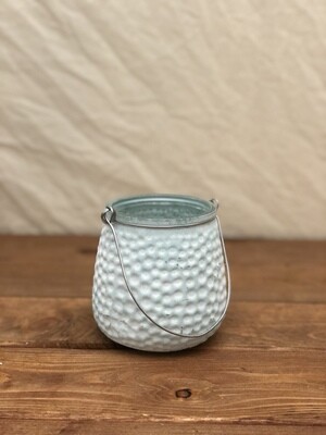 Lantern Frosted Blue Glass Dimples - 4&quot;T