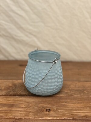 Lantern Icey Blue Glass Dimples - 4&quot;T