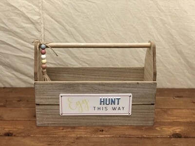 Wood Egg Hunt This Way Box w/Handle