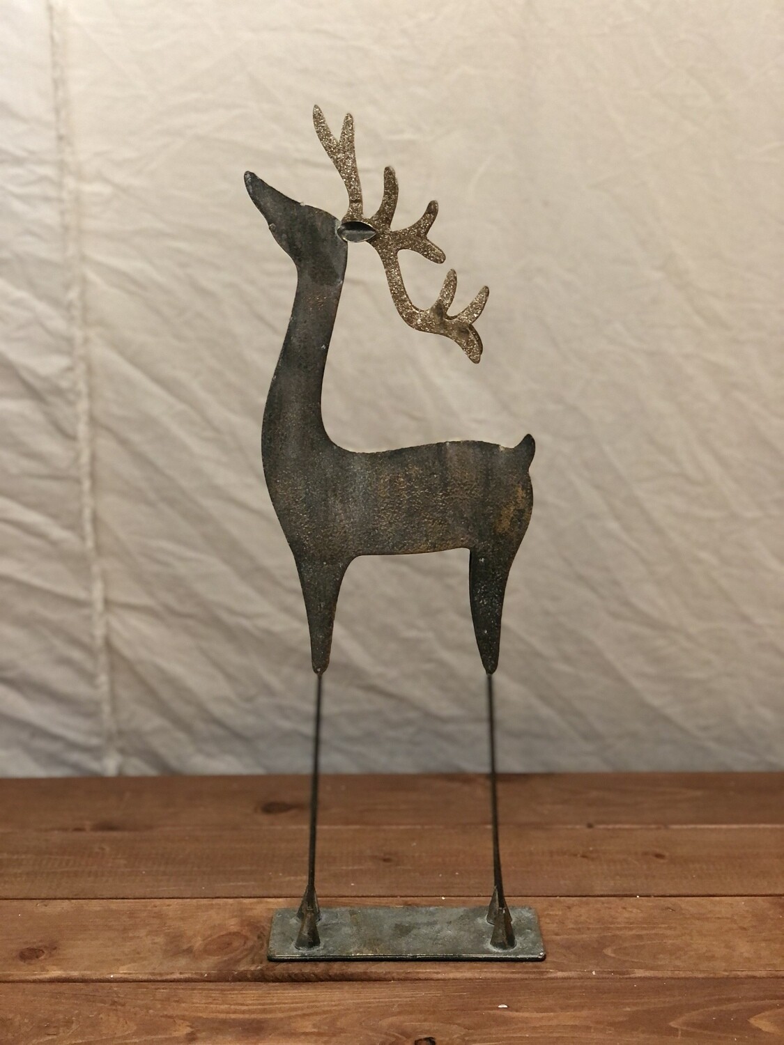 Metal Reindeer Rustic w/Gold Antlers - Lg Metal Reindeer Rustic w/Gold Antlers - Lg