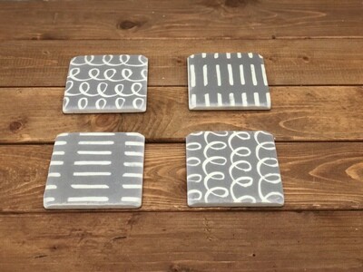 Grey &amp; White Coasters S/4