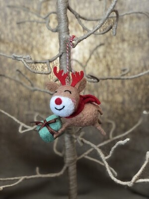 Felt Reindeer Carrying Gift Ornament