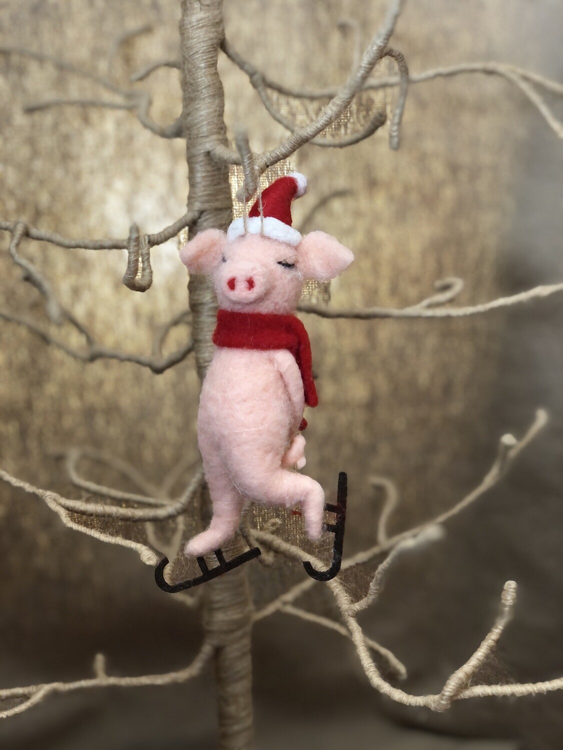 Felt Skating Pig Ornament