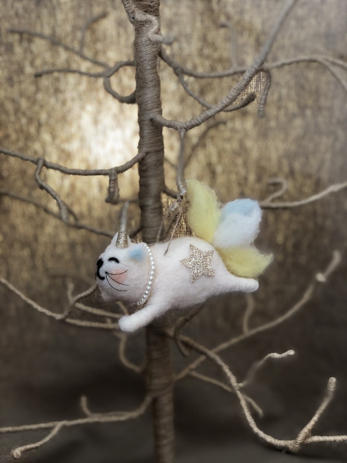 Felt Flying Cat-i-corn w/Pearls Ornament