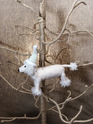 Felt Poodle w/White Collar Ornament