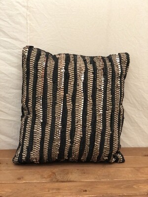 Black Multi Striped Leather Pillow