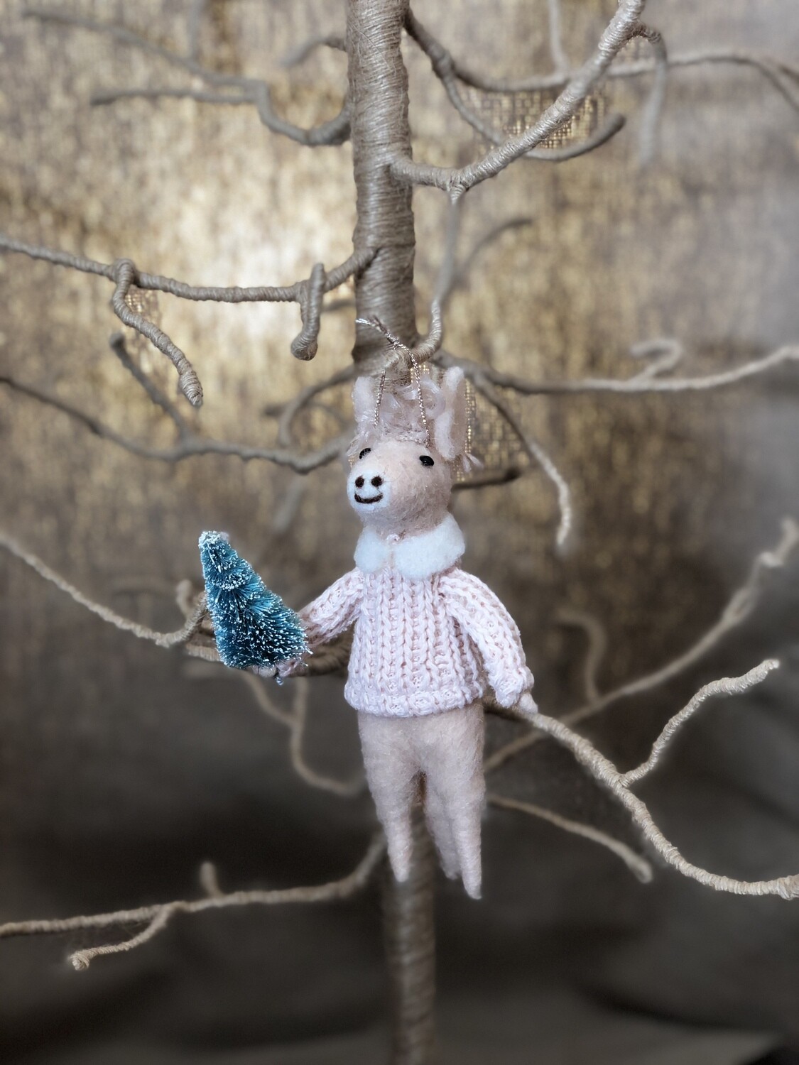 Felt Pink Horse w/Tree