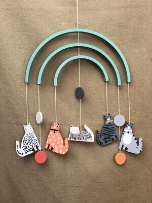 Wooden Hanging Mobile Cats