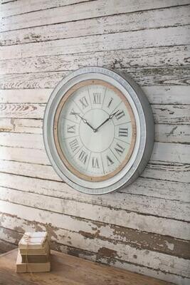 Enamelware Clock w/Wood Detail