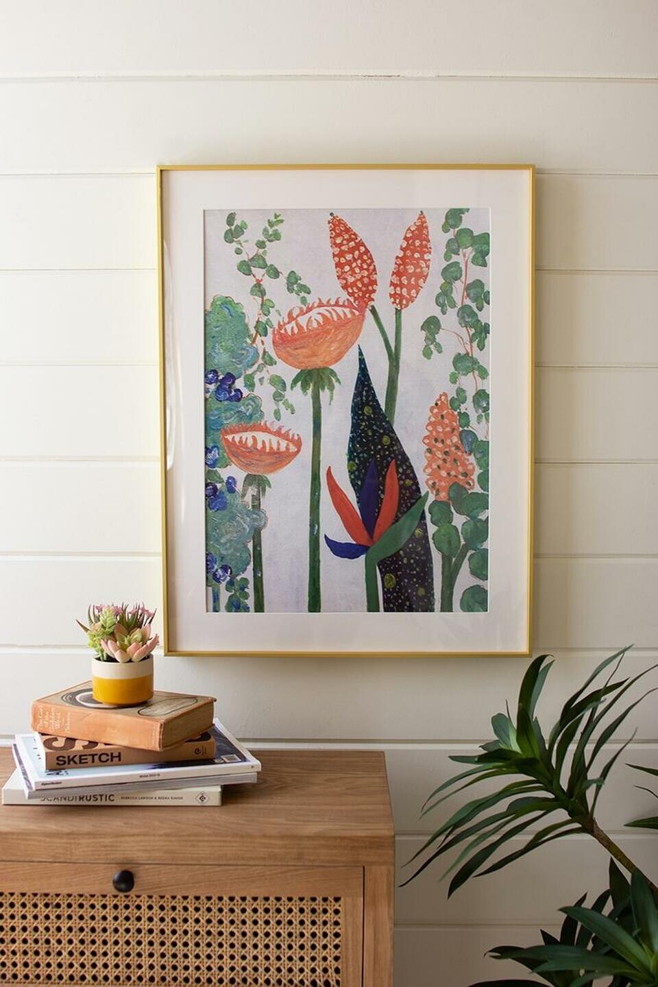 Framed Flowers Print Under Glass