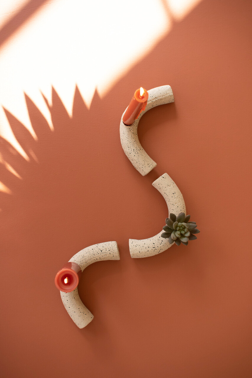 Speckled Linking U-Shaped Clay Taper Holder Speckled Linking U-Shaped Clay Taper Holder