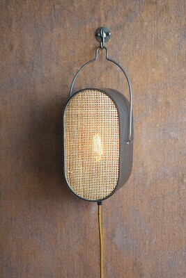 Oval Metal Wall Light w/Rattan Detail