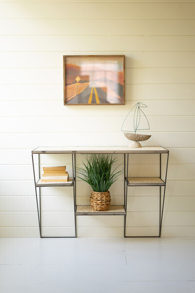 Multi Level Metal &amp; Woven Wicker Wall Shelf