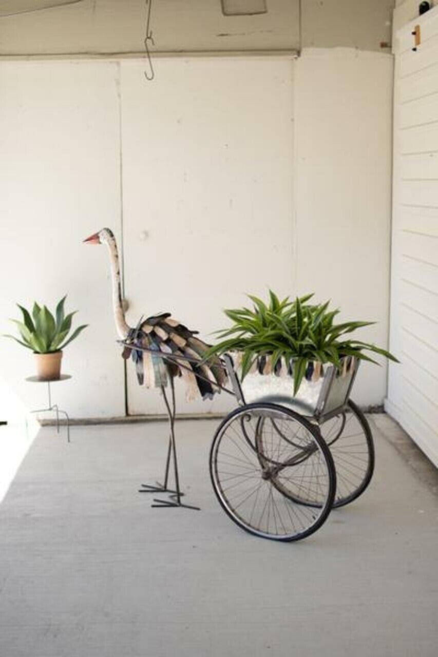 Recycled Iron Ostrich w/Drink Tub Cart Recycled Iron Ostrich w/Drink Tub Cart