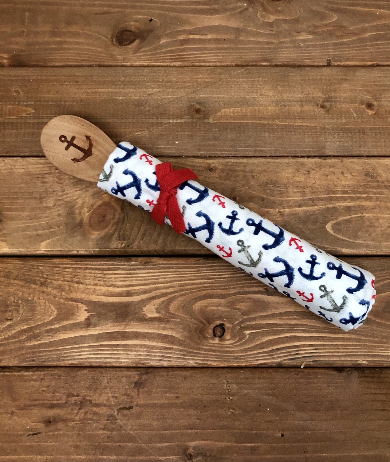 Dishtowel &amp; Wooden Spoon Set - Anchor Stripe